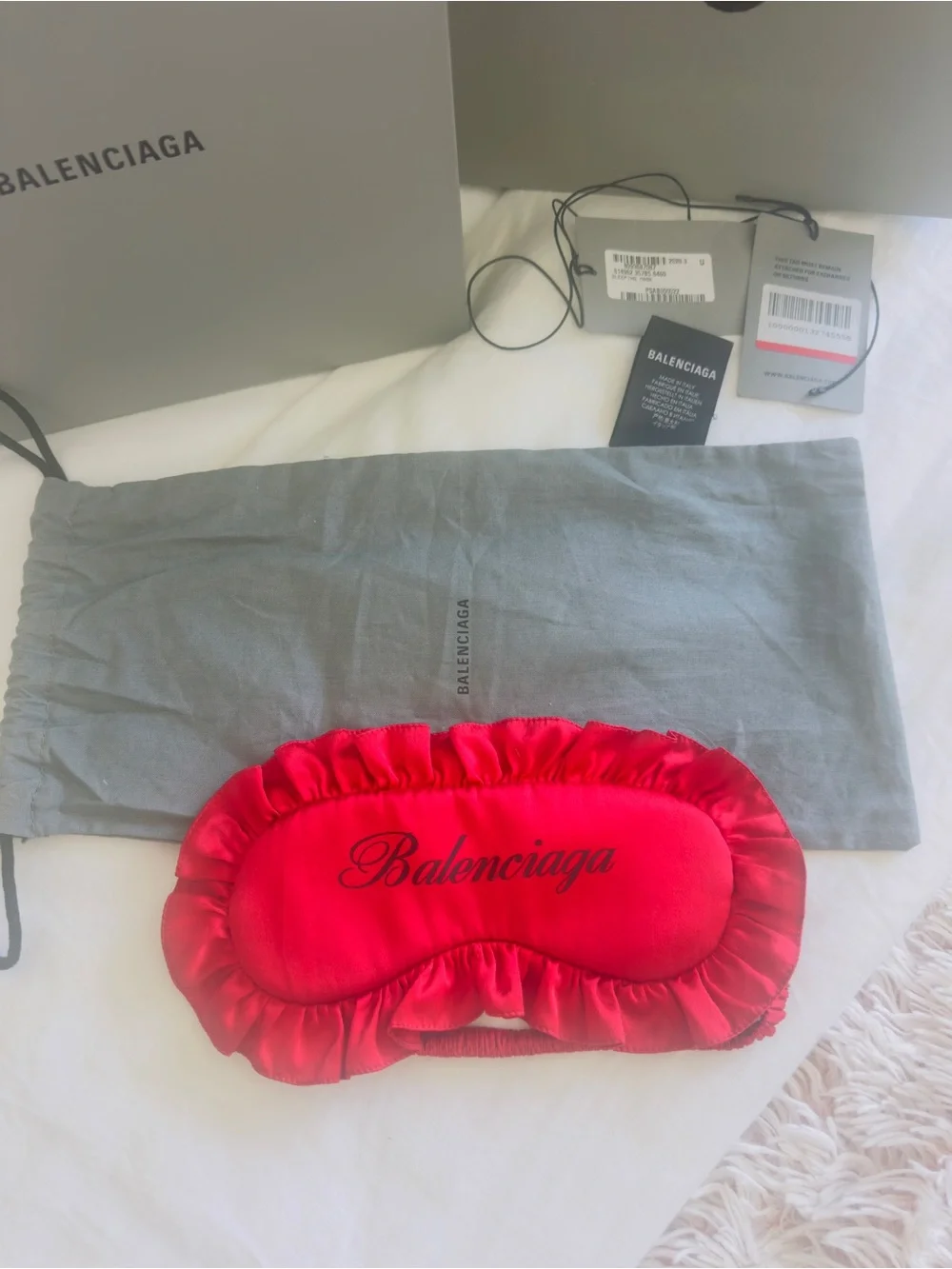 Balenciaga Bright Red Satin Ruffled Eye Mask